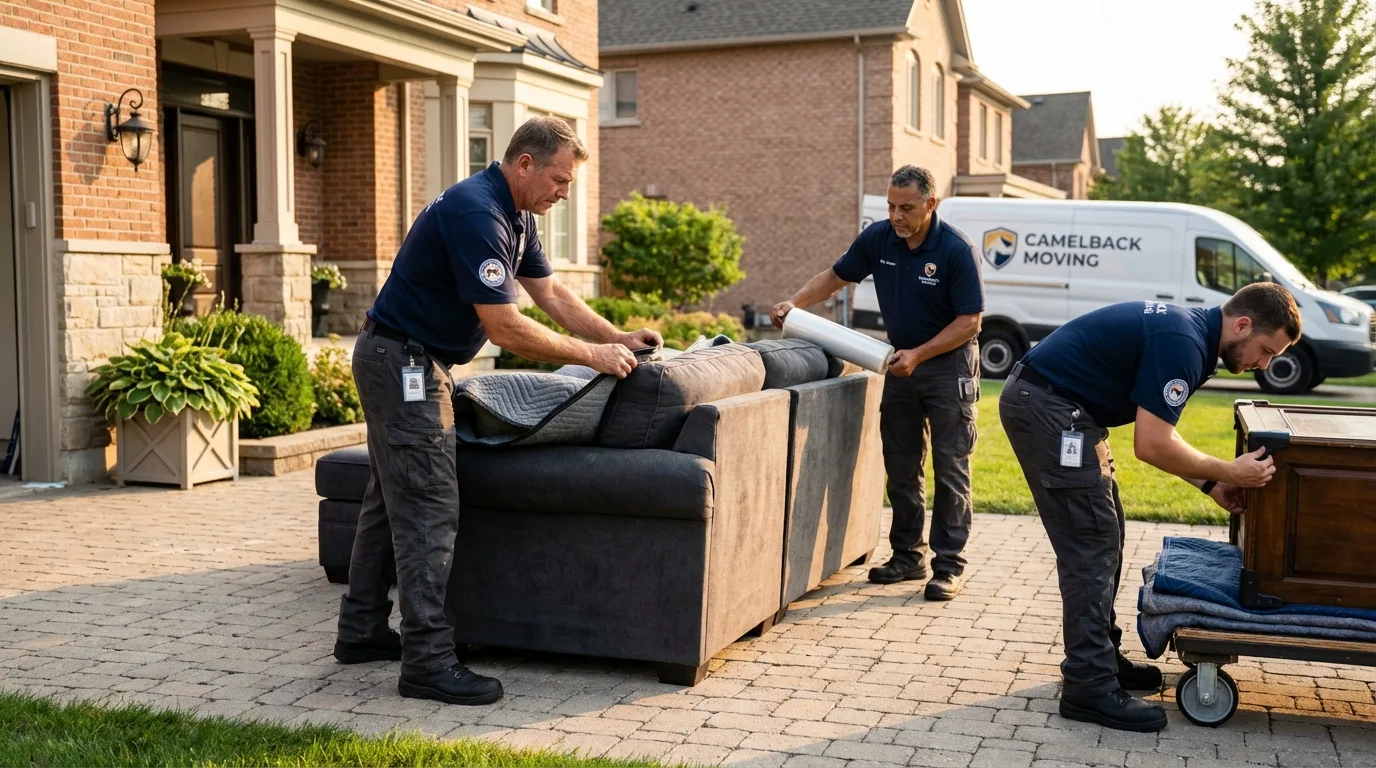 Large estate moving crew wrapping furniture in Midland, TX